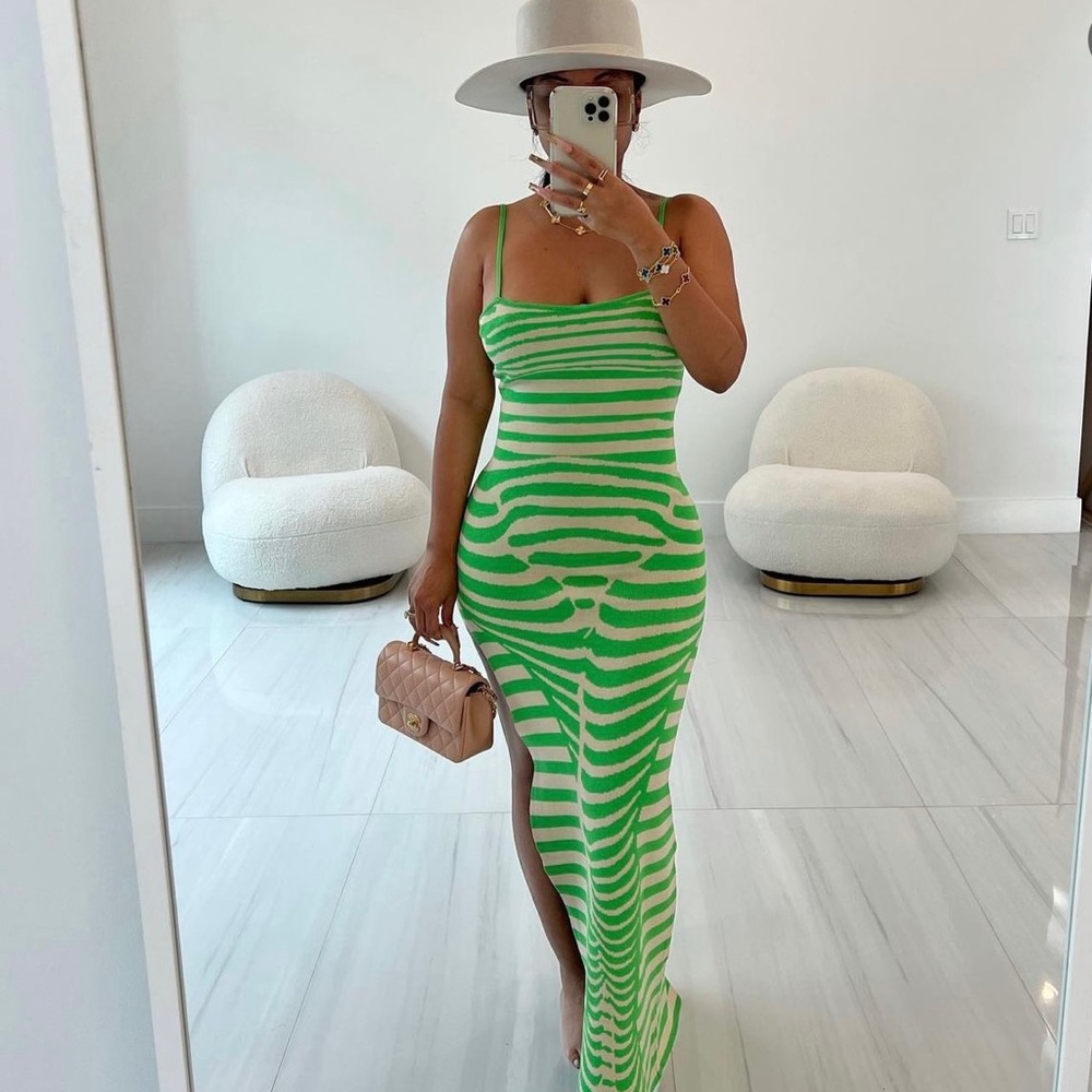 Green Zebra Print Knit Maxi dress